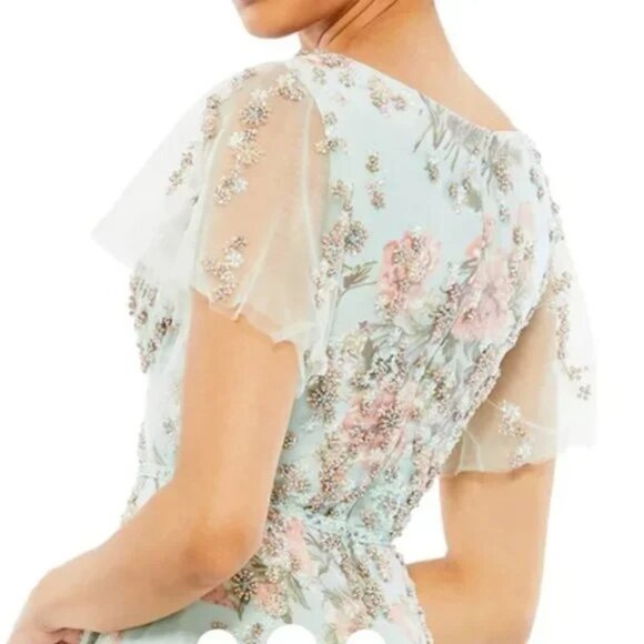 Mac Duggal Chiffon Beaded Robin's Egg Blue Gown - Picture 3 of 16